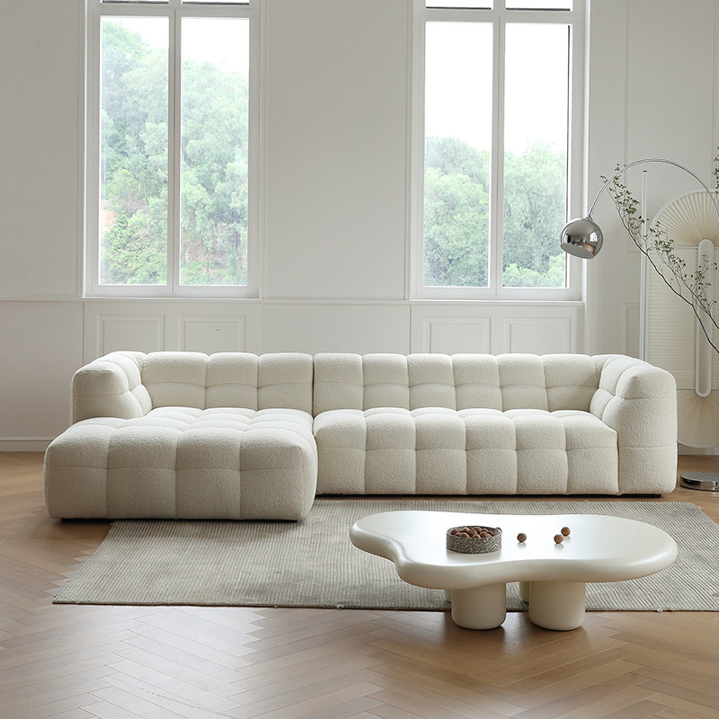 莫语布艺沙发轻法式复古客厅白色奶油风贵妃位沙发