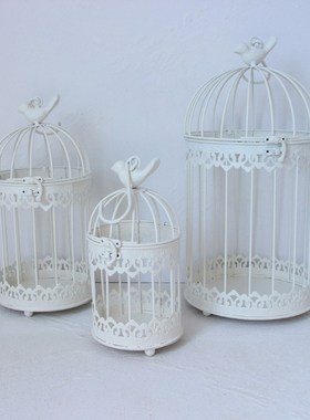 白色装饰鸟铁件烛台复古三爱家居饰品装饰挂多肉盆
