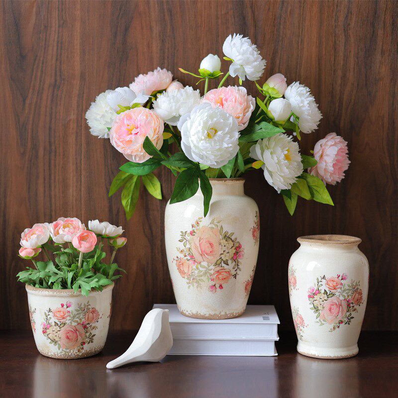 复古瓶陶瓷做旧冰裂器国风油画陶釉田园瓶水培盆