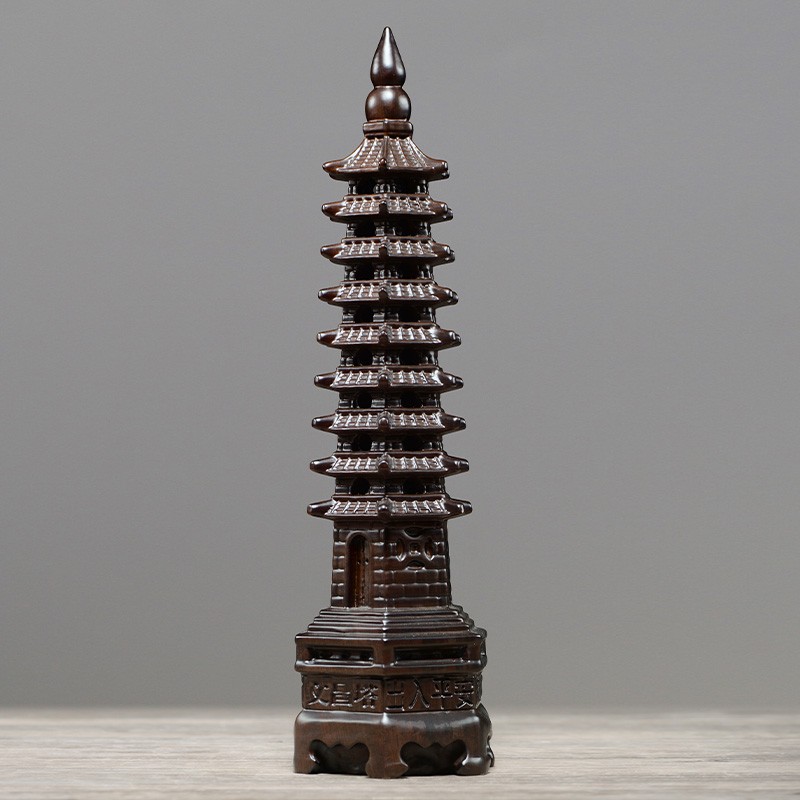 黑檀实木质雕刻13层文昌塔摆件木制工艺品九层七层文峰塔书房装饰