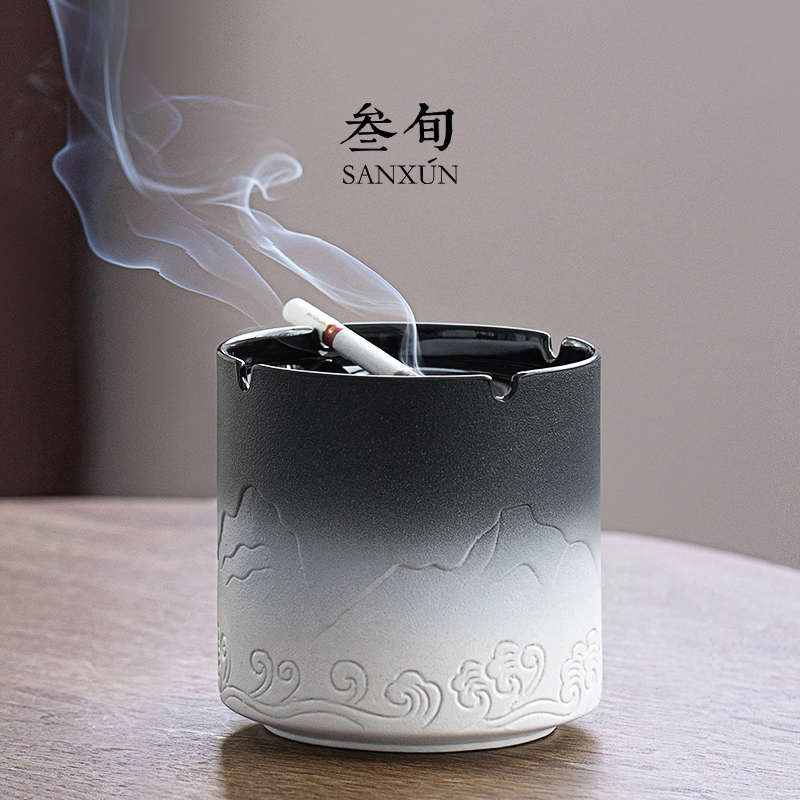 叁旬山海观烟灰缸防烟味家用客厅创意大号高级感摆件办公室烟灰缸