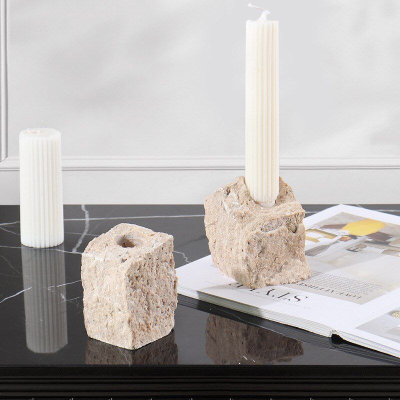 侘寂风复古烛台in风洞石蜡烛台家居样板房桌面软装饰品创意
