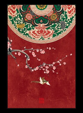 新客厅装饰画玄关重彩纹古典壁画书房茶室鸟红色寓意挂画