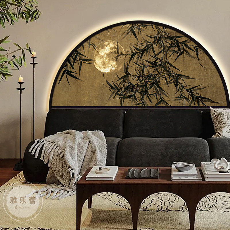 中古风墨竹客厅装饰画法式复古沙发背景墙挂画卧室床头壁灯画