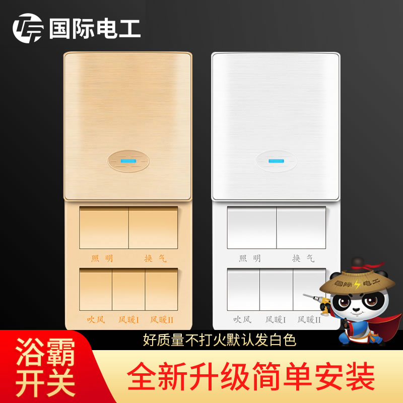 国际电工五开浴霸开关五合一滑盖通用浴室防水卫生间风暖开关面板