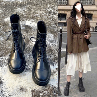 内增高马丁靴女小个子2021年夏秋炸街真皮弹力瘦瘦靴英伦风短靴女