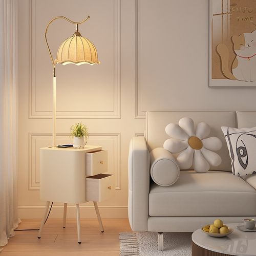 中古风落地灯客厅沙发旁茶几氛围灯具卧室床头柜置物一体立式台灯