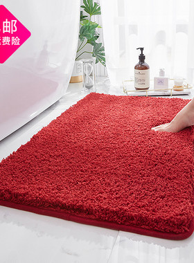 加厚纯红色吸水地垫大红色踏脚垫家用浴室M防滑垫厕所门垫地毯垫