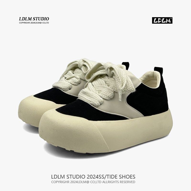 两点浪漫2024春夏新款厚底板鞋男女大头面包鞋复古帆布鞋潮蓬蓬鞋,流行男鞋,休闲板鞋,淘宝优惠券,粉丝福利购,淘宝优惠卷