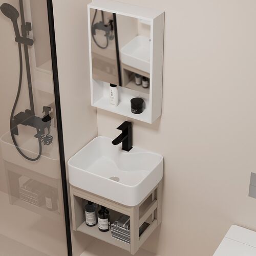 小户型太空铝挂墙式陶瓷洗手盆柜卫生间阳台简易吊柜洗脸盆洗漱池