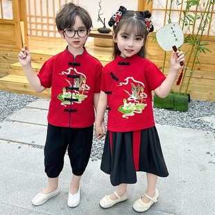 男童夏季汉服女童夏款儿童唐装民族风刺绣薄款中小童国学套装表演