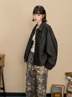 美式复古高级感短款黑色put皮衣外套女春秋2024新款秋季机车风夹