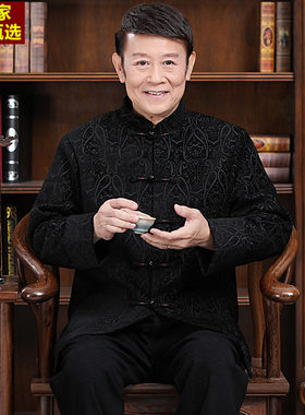 唐装男冬季外套中老年爸爸加绒厚棉袄80岁爷爷生日过寿中国风套装