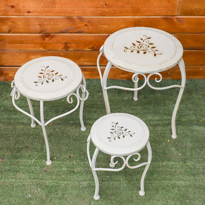 铁面复古做旧镂空花架凳三件套 铁艺欧式客厅阳台抬高创意花盆架