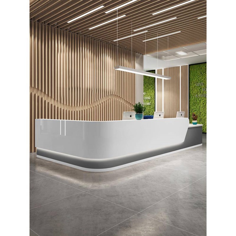 公司前台接待台办公吧台烤漆大厅咨询服务台柜台桌弧形转角收银台