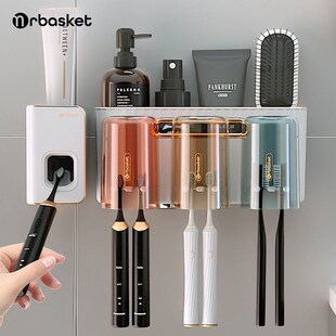 新款 牙刷架家庭免打牙杯架子漱 牙刷壁挂式