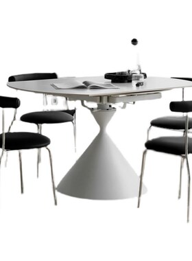 Nodi n现代岩板餐桌家用小户型伸缩圆形方形饭桌子