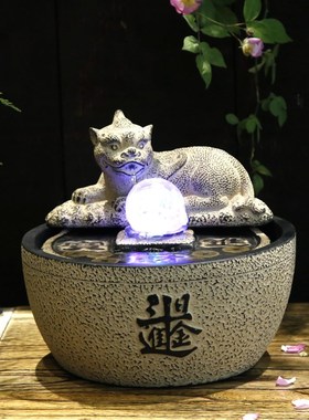 招财流水摆件茶室装饰办公室桌面前台循环水日进斗金店铺开业送礼