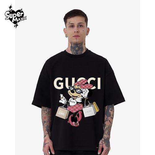 欧货高端t恤短袖男女生夏季情侣装米妮印花宽松潮奢短袖T恤国潮