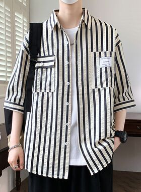 夏季新薄款短袖衬衫男15岁青少年学生半袖潮流男装士帅气衬衣服16
