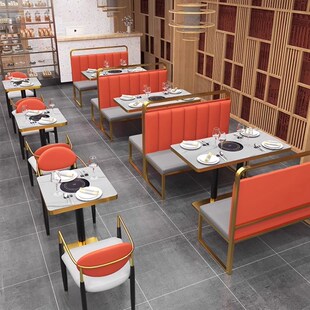 工业风铁艺沙发餐饮火锅店靠墙卡座定制主题餐厅自助餐厅桌椅组合