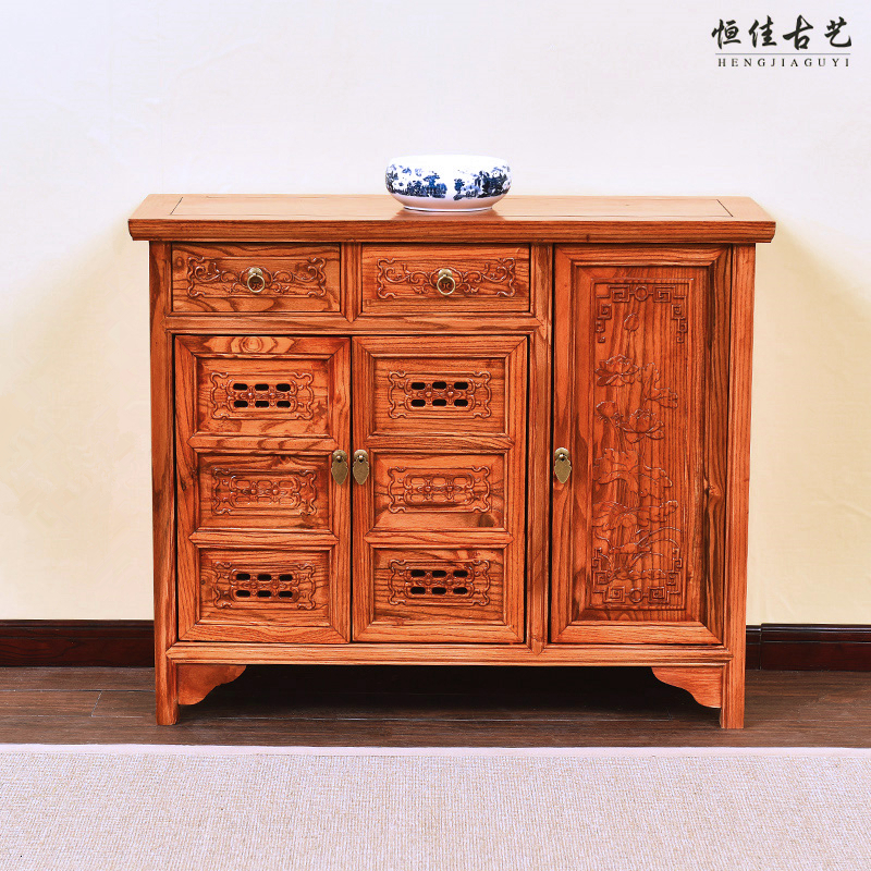 明清仿古红木新中式全实木南榆木透气入户鞋柜家用门口储物收纳柜