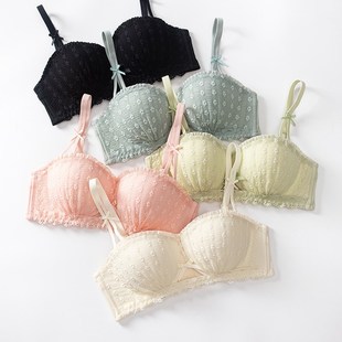 然夕平胸专用不空杯内衣女小胸聚拢显大上托蕾丝纯欲甜美文胸套装