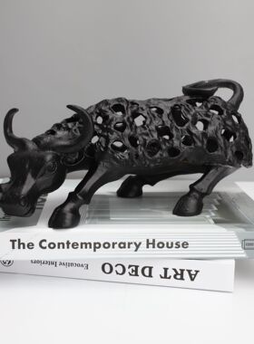 现代简约黑色镂空牛铸铁样板y房售楼部书房卧室客厅书房饰品摆件