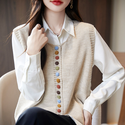 设计感小众时尚马甲背心女春秋冬内搭叠穿套头针织衫无袖毛衣坎肩