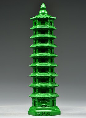 绿色木雕刻层文昌塔摆r件实木头九层文昌塔家居客厅办公室装饰品