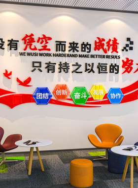 办公室企业文化墙贴纸3d立体员工激励志标语装饰布置公司会议背景
