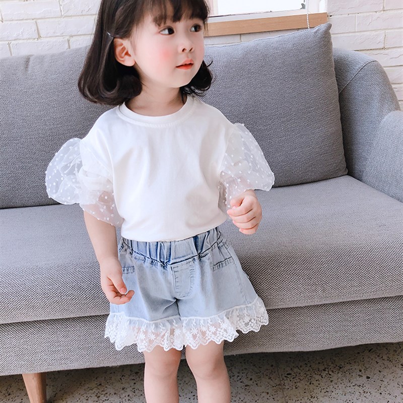 韩版女童夏季蕾丝花边牛仔短裤宝宝牛仔裤儿童夏装新款洋气裤子