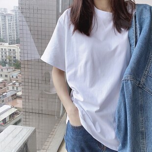 白色t恤女短袖棉质打底衫纯白内搭T桖网红宽松夏春装2022款圆领潮