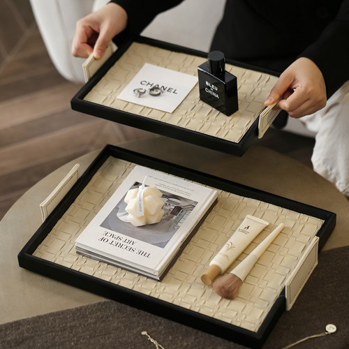 轻奢皮革托盘家用多功能钥匙化妆品玄关收纳盘长方形首饰品收纳盒