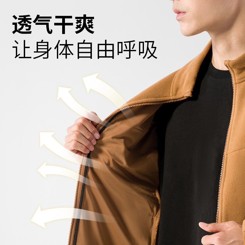 牧高笛户外抓绒衣保暖轻量弹力防风防静电休闲运动立领外套男款