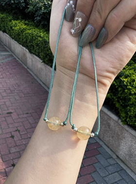 喜饰茶西瓜黄水晶单珠项链手工编织绳小众学生显白轻奢时尚锁骨链