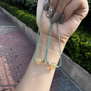 喜饰茶西瓜黄水晶单珠项链手工编织绳小众学生显白轻奢时尚锁骨链