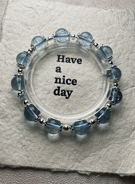 喜饰巴西冰种玻璃体海蓝宝手链蓝幽灵托帕石转运珠显白单圈手串