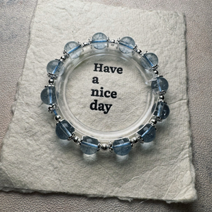 喜饰巴西冰种玻璃体海蓝宝手链蓝幽灵托帕石转运珠显白单圈手串