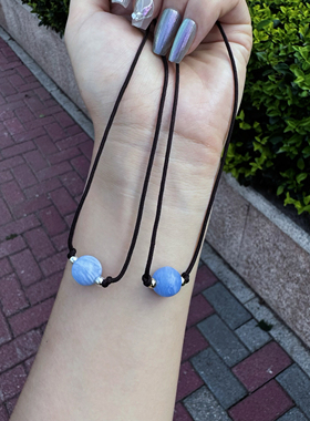 喜饰蓝纹玛瑙玉髓项链女款简约百搭锁骨链小众设计感高级颈链配饰