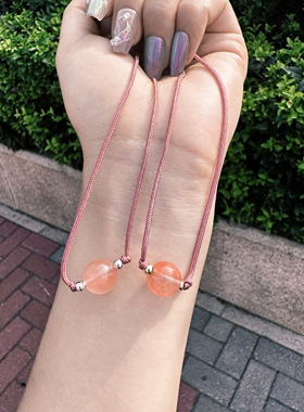 喜饰橙月光石西瓜晶项链女款单圈转运珠锁骨链简约百搭颈链送女友