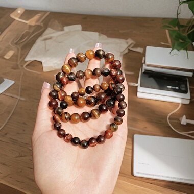 天然虎眼石彩色圆珠手链红虎眼石手链彩黄虎睛石楠木情侣手链