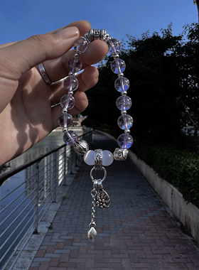 喜饰冰种薰衣草紫水晶白猫眼手链复古爱心吉祥大象吊坠闺蜜礼物