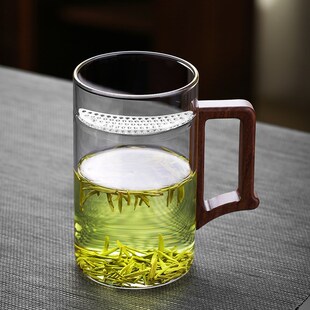 带过滤月牙杯玻璃喝水杯子办公室 家用绿茶杯个人茶水分离泡茶男士