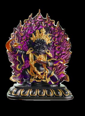 琉璃大黑天财神像二臂玛哈嘎拉护法家用桌面装饰摆件家居供奉摆件