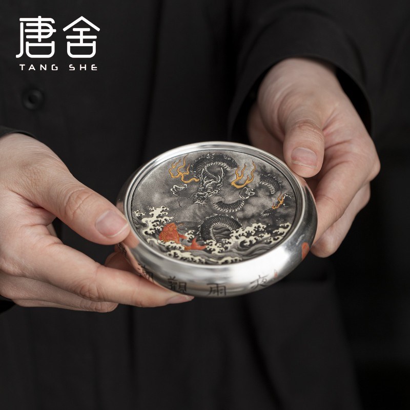 唐舍 国风陶瓷鎏银鱼化龙盖置功夫茶具配件杯垫创意复古茶道礼品