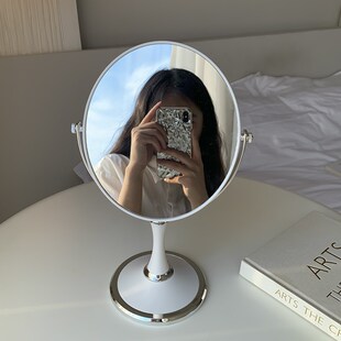 桌面家用卧室学生宿舍出租屋双面梳妆镜女便携 复古镜子化妆镜台式