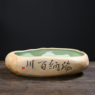 水仙花铜钱草水培花盆水养的仿石头盆景碗莲睡莲个性创意陶瓷无孔