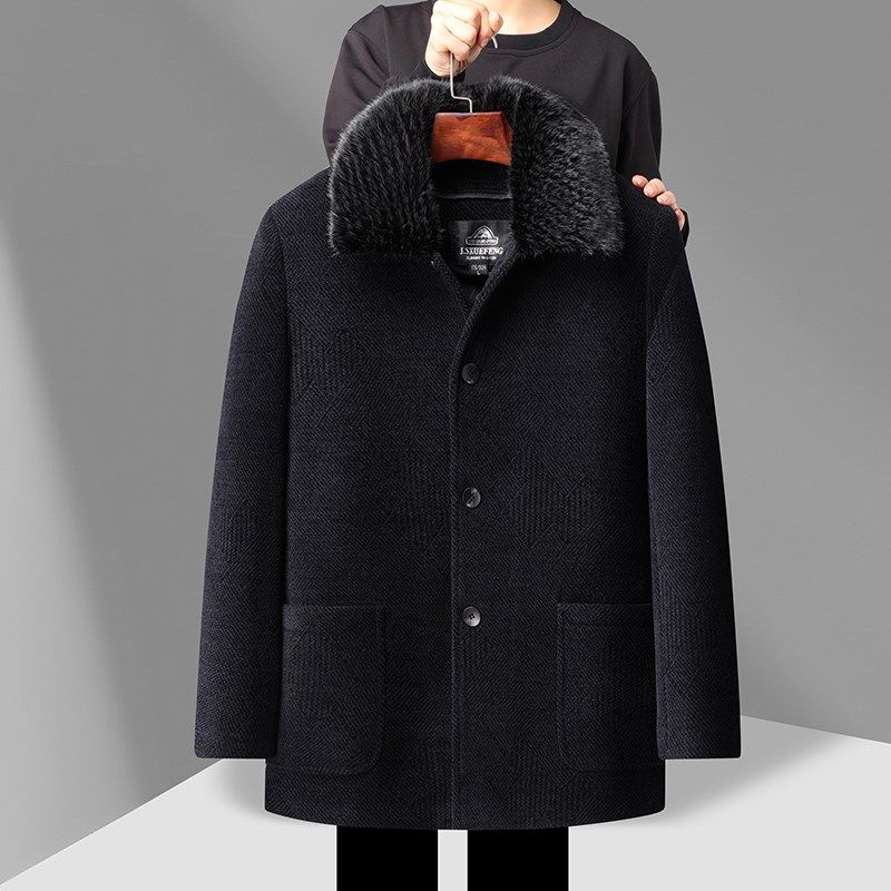 爸爸冬装外套雪尼尔中长款羽绒棉服中老年人男夹克父亲秋冬季大衣