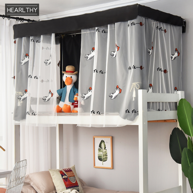 日式床帘大学生寝室宿舍上铺下铺男女透气纱帘物理遮光床幔可爱猫